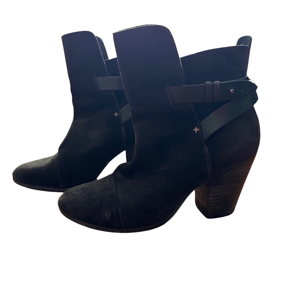 Rag & Bone - Kinsey Black suede ankle boots w/ leather straps